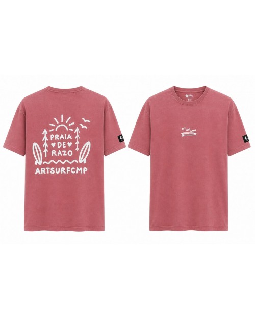 Camiseta Art Surf Camp Basica Unisex En Rosa